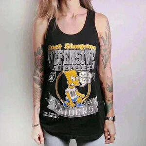 RARE Vintage 90s Bart Simpsons x Raiders Football NFL Black Tank Top